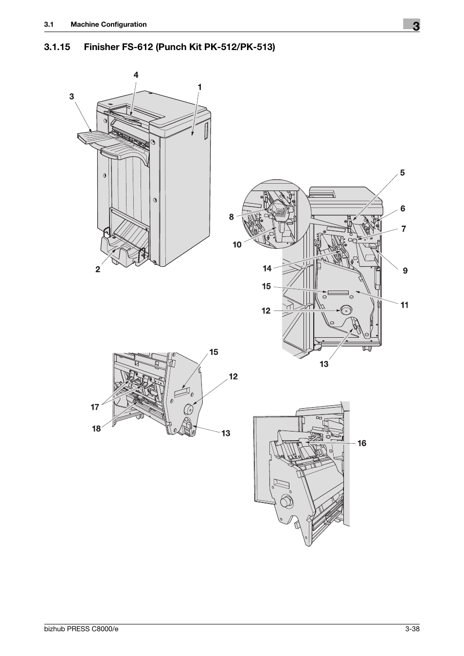 15 finisher fs-612 (punch kit pk-512/pk-513), Finisher fs-612 (punch kit pk-512/pk-513) -38 | Konica Minolta bizhub PRESS C8000e User Manual | Page 102 / 706
