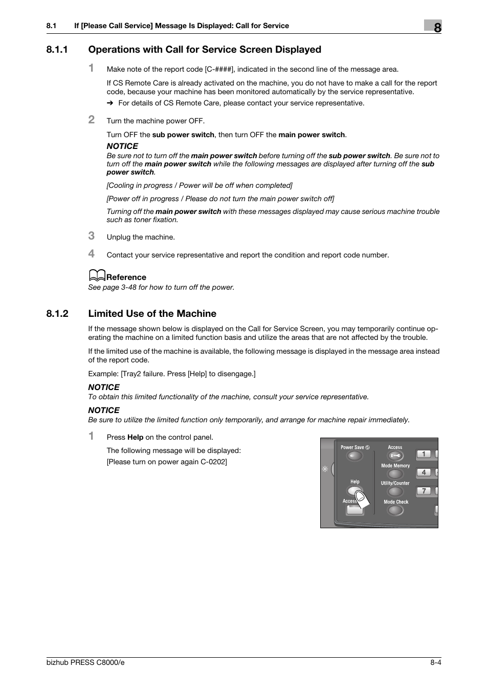 2 limited use of the machine, Limited use of the machine -4 | Konica Minolta bizhub PRESS C8000e User Manual | Page 282 / 706