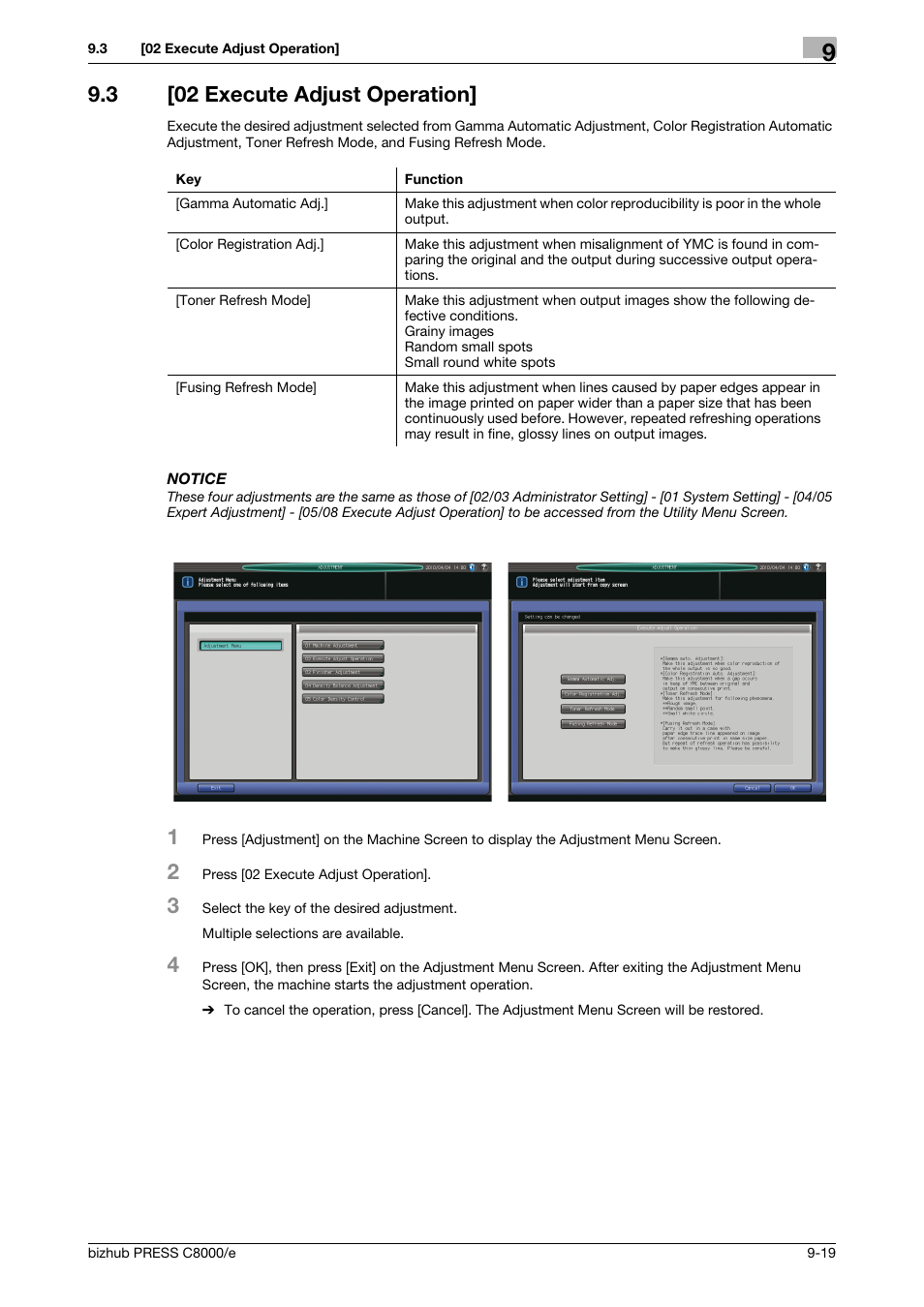 3 [02 execute adjust operation, 02 execute adjust operation] -19 | Konica Minolta bizhub PRESS C8000e User Manual | Page 337 / 706