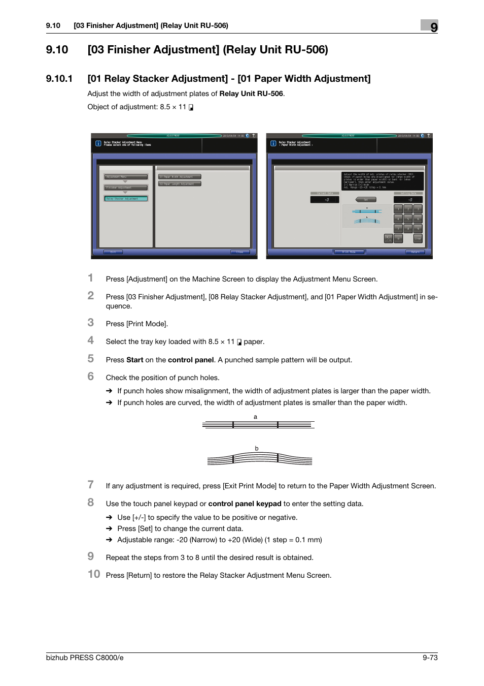 10 [03 finisher adjustment] (relay unit ru-506), 03 finisher adjustment] (relay unit ru-506) -73 | Konica Minolta bizhub PRESS C8000e User Manual | Page 391 / 706