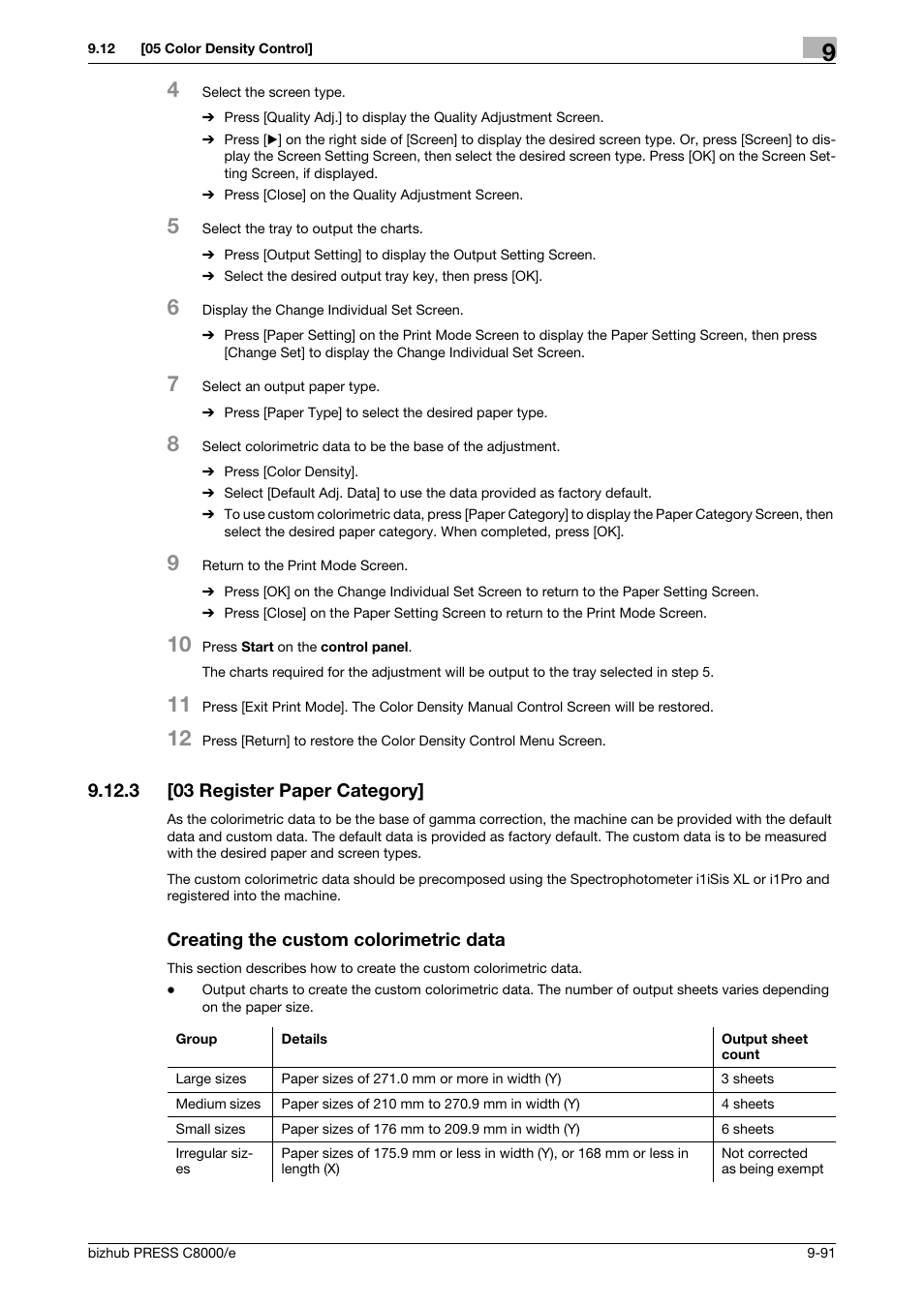 3 [03 register paper category, Creating the custom colorimetric data, 03 register paper category] -91 | Konica Minolta bizhub PRESS C8000e User Manual | Page 409 / 706