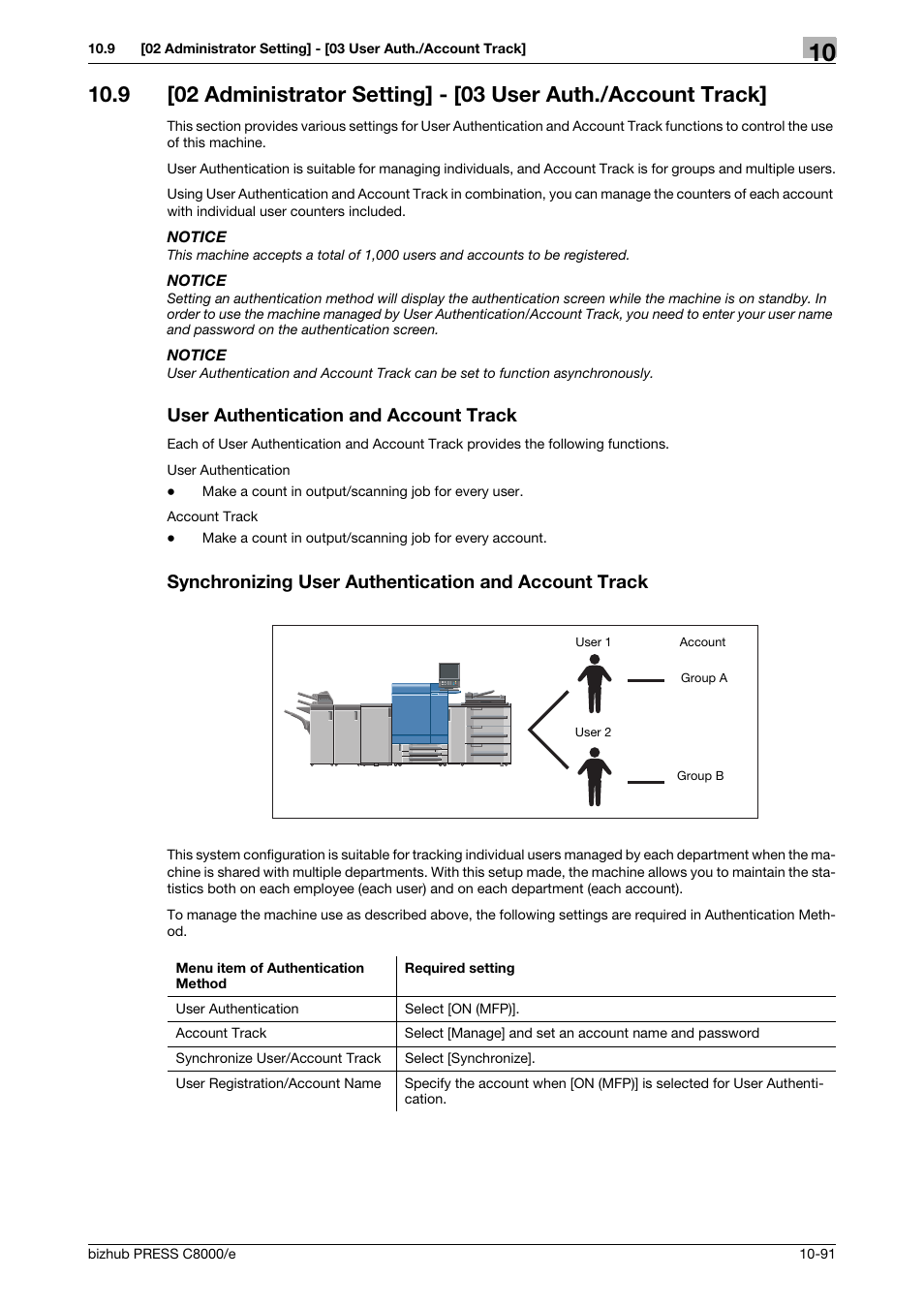 User authentication and account track | Konica Minolta bizhub PRESS C8000e User Manual | Page 505 / 706
