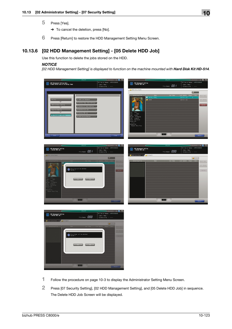 6 [02 hdd management setting] - [05 delete hdd job | Konica Minolta bizhub PRESS C8000e User Manual | Page 537 / 706