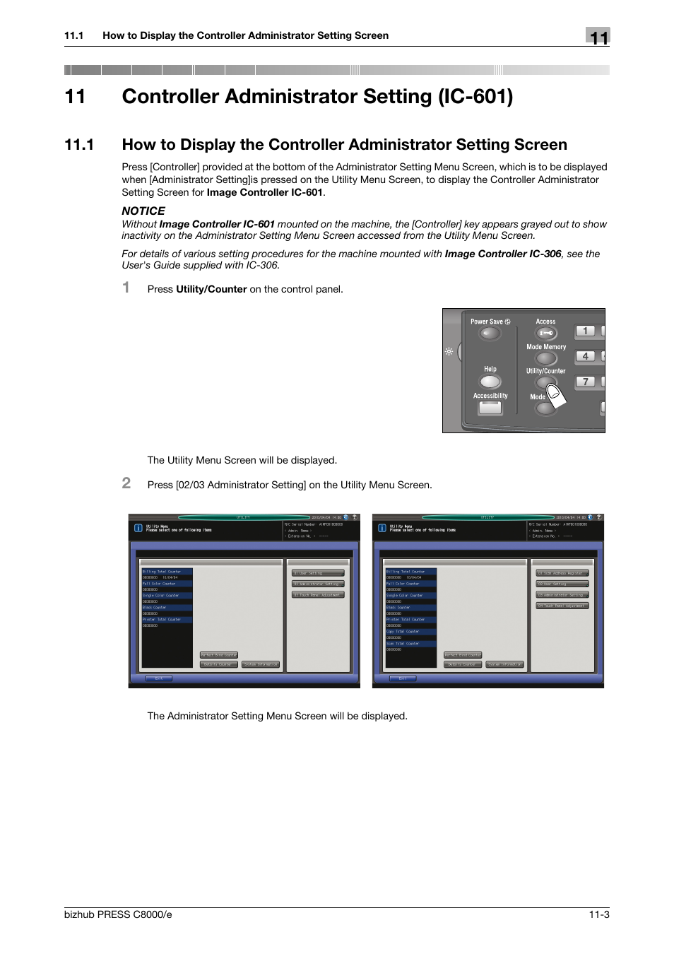 11 controller administrator setting (ic-601), Controller administrator setting (ic-601) | Konica Minolta bizhub PRESS C8000e User Manual | Page 549 / 706