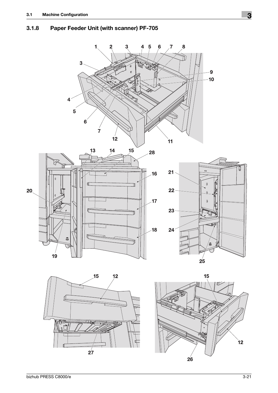 8 paper feeder unit (with scanner) pf-705, Paper feeder unit (with scanner) pf-705 -21 | Konica Minolta bizhub PRESS C8000e User Manual | Page 85 / 706