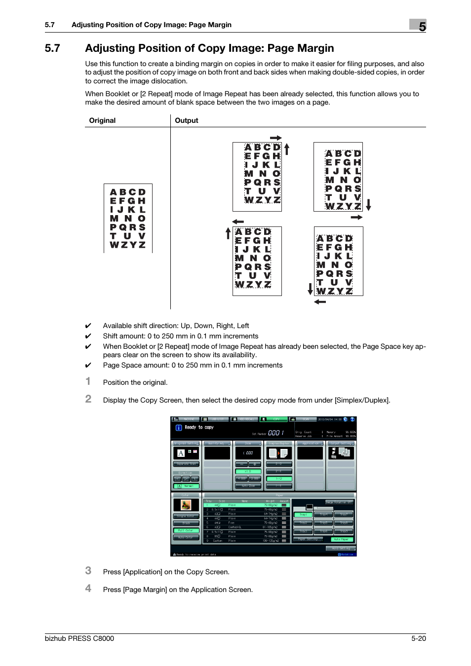 7 adjusting position of copy image: page margin | Konica Minolta bizhub PRESS C8000e User Manual | Page 154 / 418