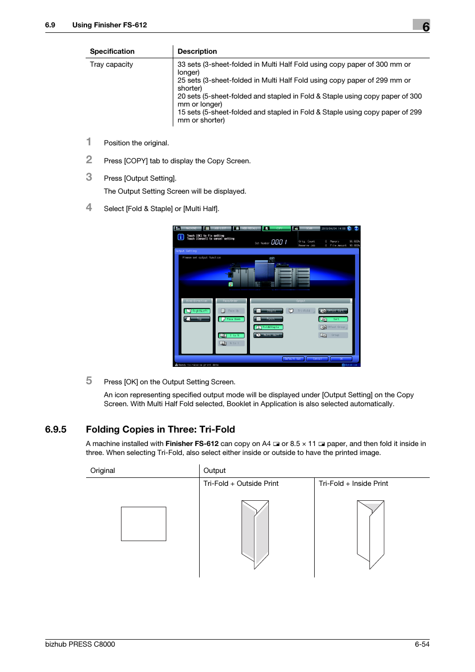 5 folding copies in three: tri-fold, Folding copies in three: tri-fold -54 | Konica Minolta bizhub PRESS C8000e User Manual | Page 218 / 418