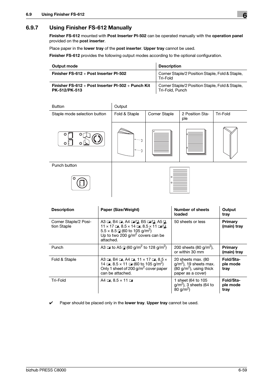 7 using finisher fs-612 manually, Using finisher fs-612 manually -58 | Konica Minolta bizhub PRESS C8000e User Manual | Page 223 / 418