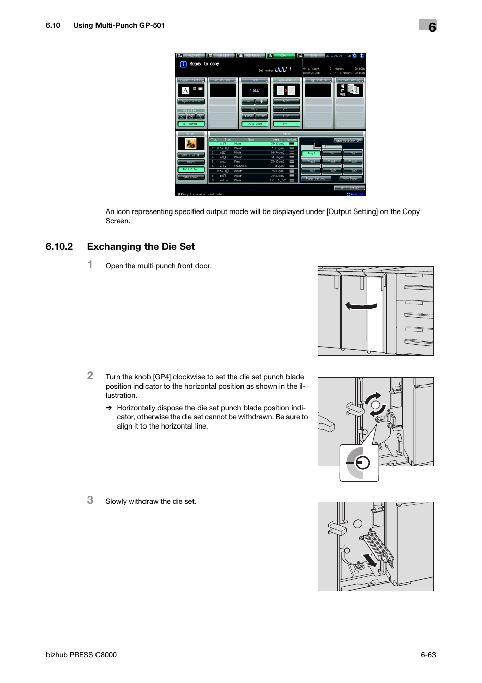 2 exchanging the die set, Exchanging the die set -62 | Konica Minolta bizhub PRESS C8000e User Manual | Page 227 / 418