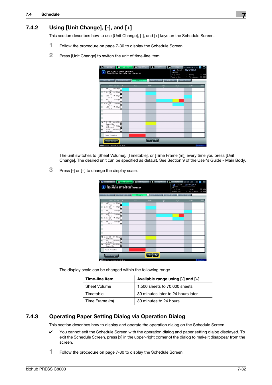 2 using [unit change], [-], and, Using [unit change], [-], and [+] -32 | Konica Minolta bizhub PRESS C8000e User Manual | Page 264 / 418
