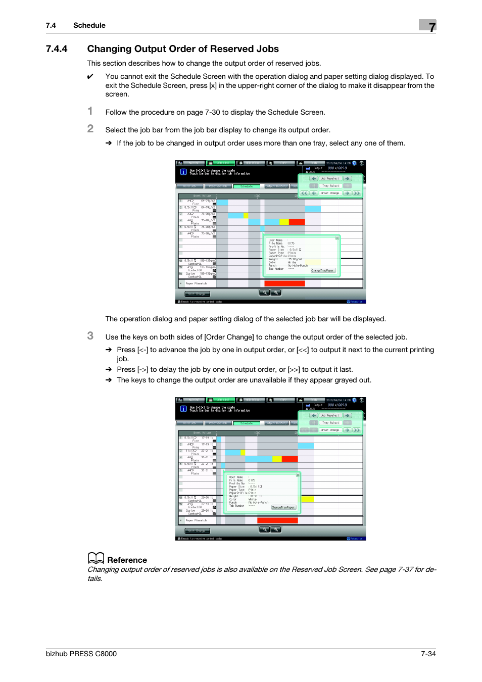 4 changing output order of reserved jobs, Changing output order of reserved jobs -34 | Konica Minolta bizhub PRESS C8000e User Manual | Page 266 / 418