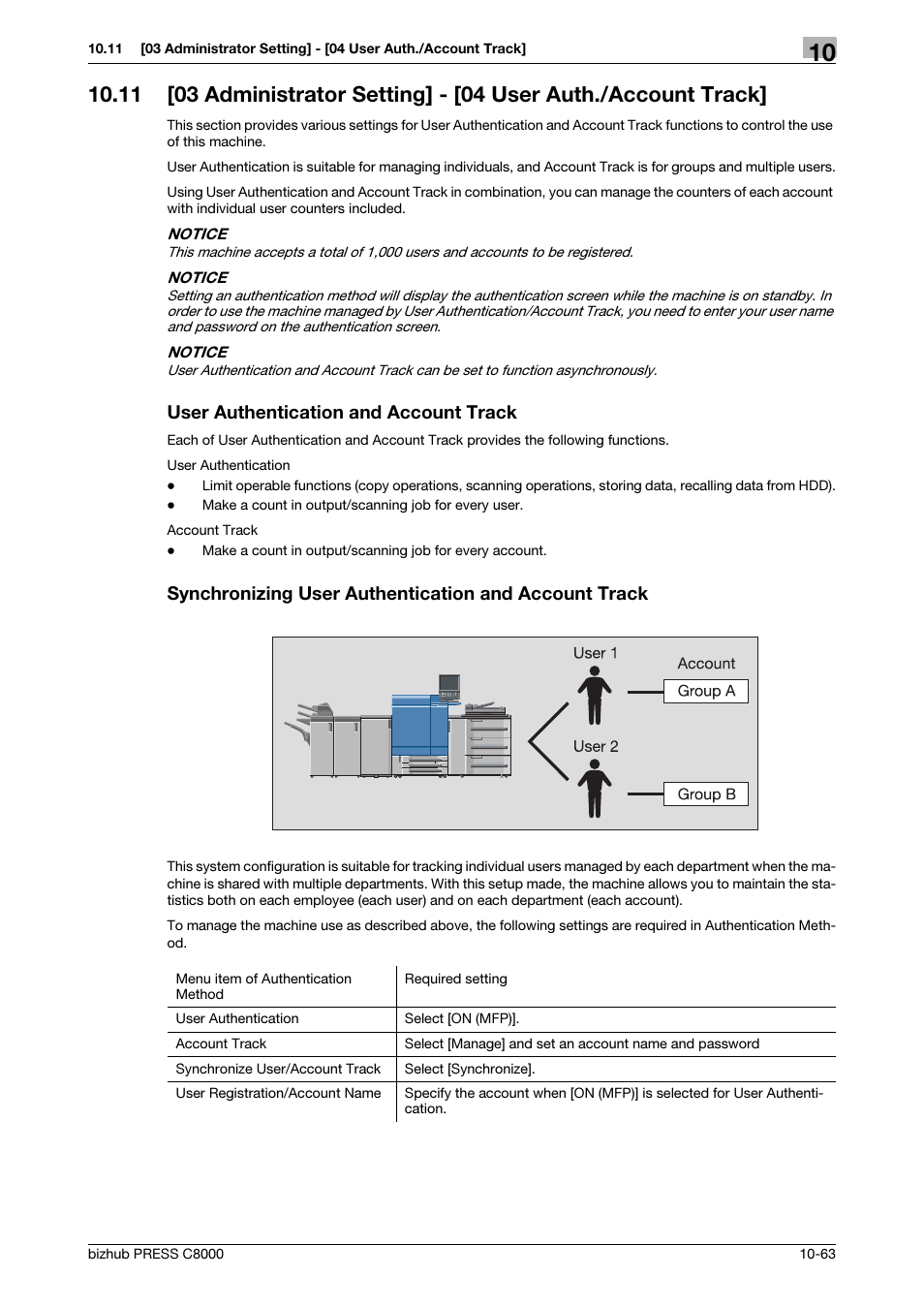 User authentication and account track | Konica Minolta bizhub PRESS C8000e User Manual | Page 371 / 418