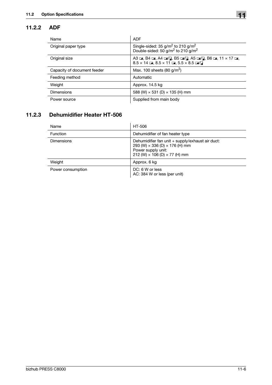 2 adf, 3 dehumidifier heater ht-506, Adf -6 | Dehumidifier heater ht-506 -6 | Konica Minolta bizhub PRESS C8000e User Manual | Page 412 / 418