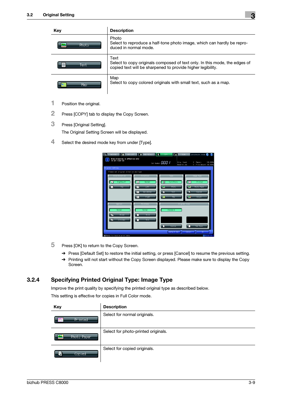 4 specifying printed original type: image type, Specifying printed original type: image type -9 | Konica Minolta bizhub PRESS C8000e User Manual | Page 47 / 418
