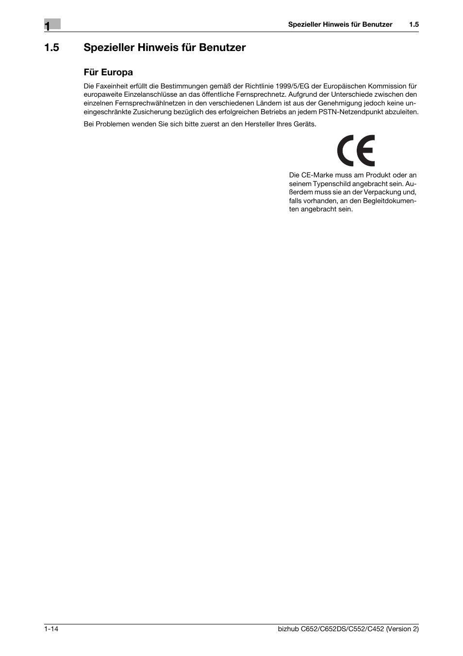 5 spezieller hinweis für benutzer, Für europa, Spezieller hinweis für benutzer -14 für europa -14 | Konica Minolta BIZHUB C652DS User Manual | Page 38 / 338