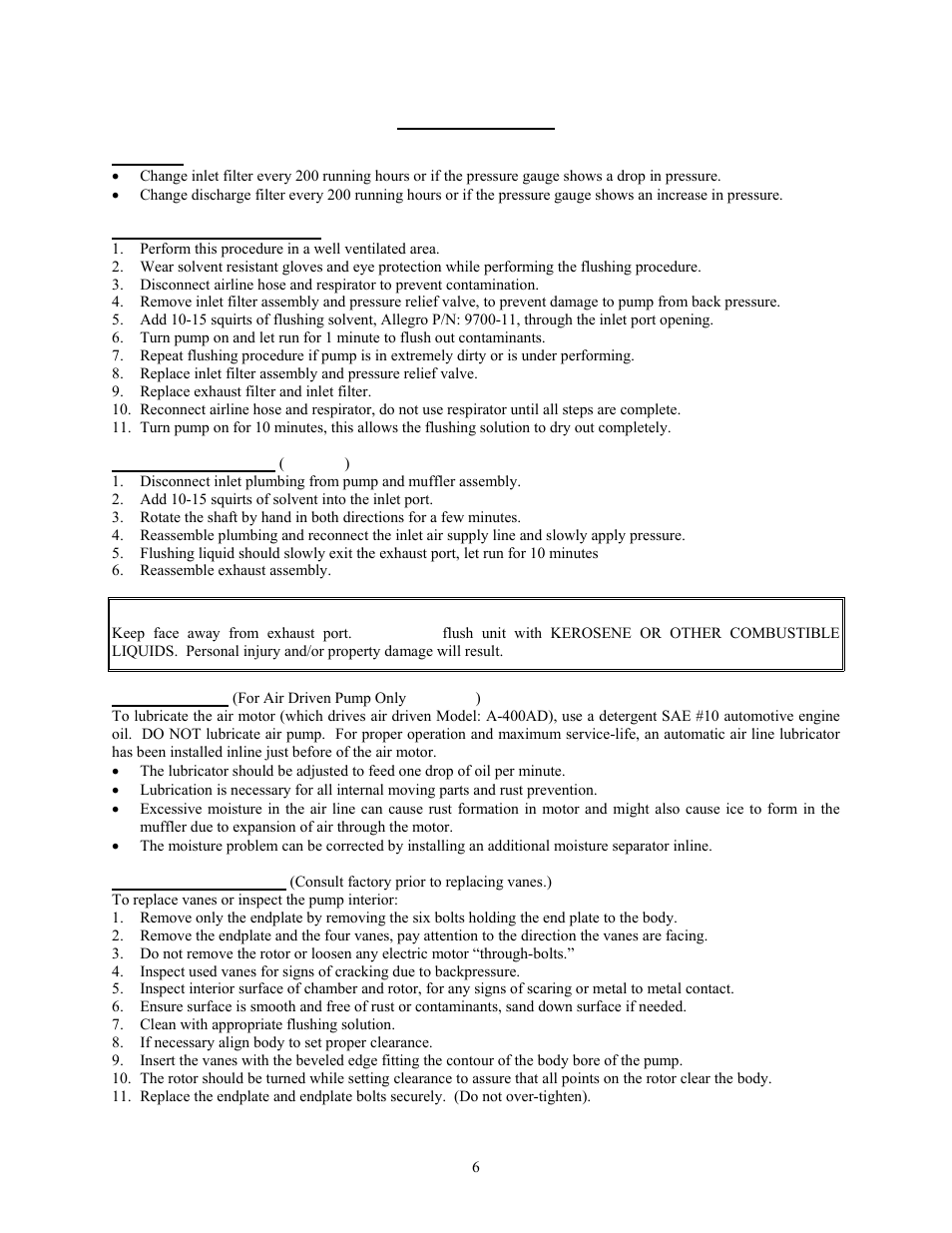Flushing instructions | Allegro Industries 9846 User Manual | Page 8 / 13