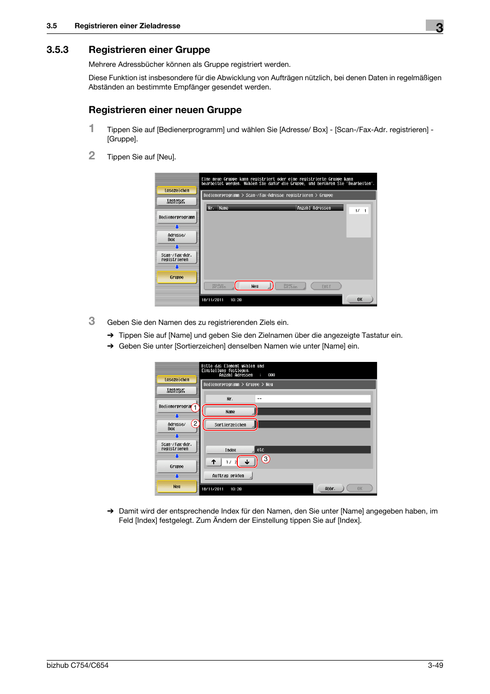 3 registrieren einer gruppe, Registrieren einer neuen gruppe | Konica Minolta bizhub C654 User Manual | Page 109 / 134