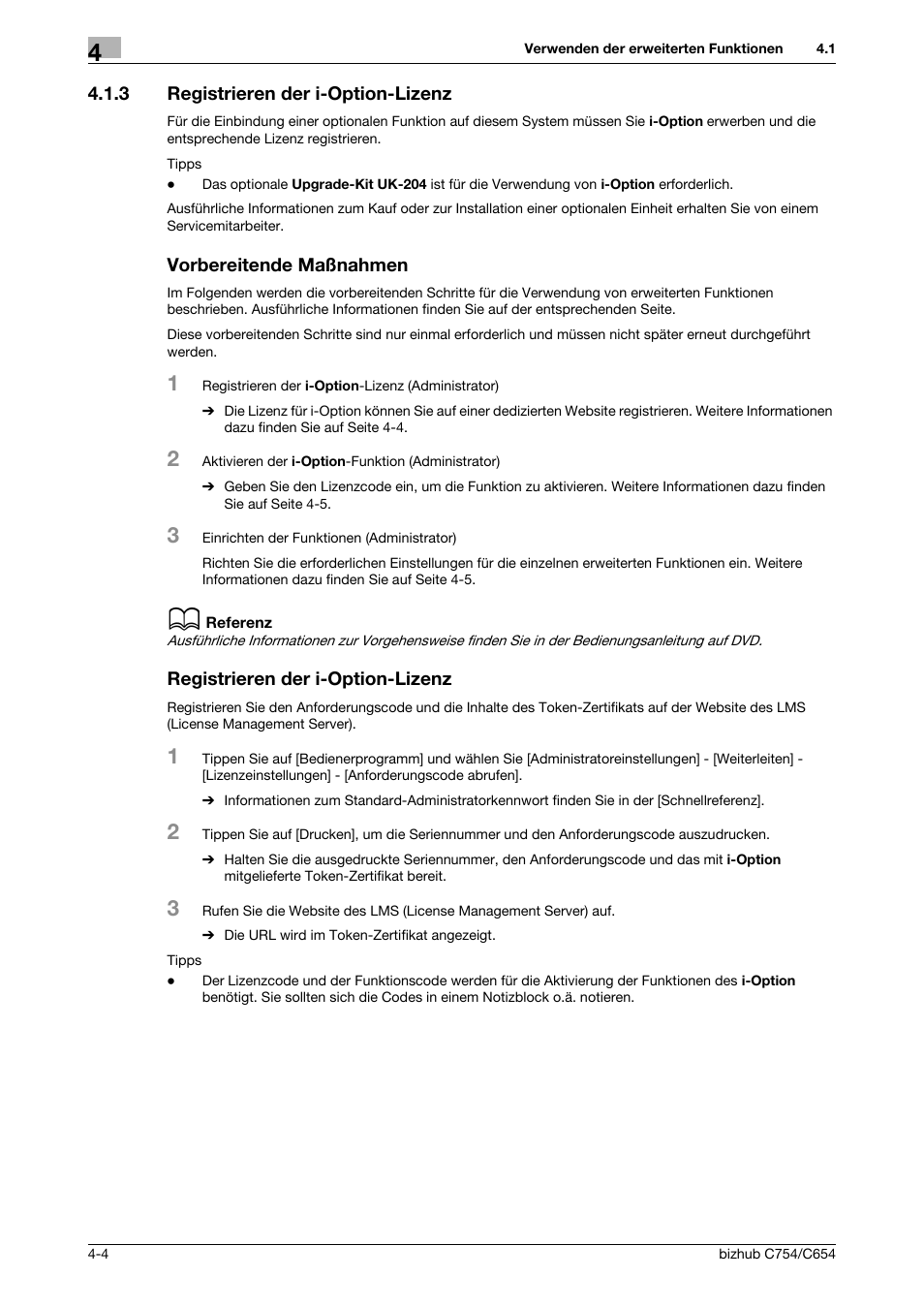3 registrieren der i-option-lizenz, Vorbereitende maßnahmen, Registrieren der i-option-lizenz | Konica Minolta bizhub C654 User Manual | Page 128 / 134