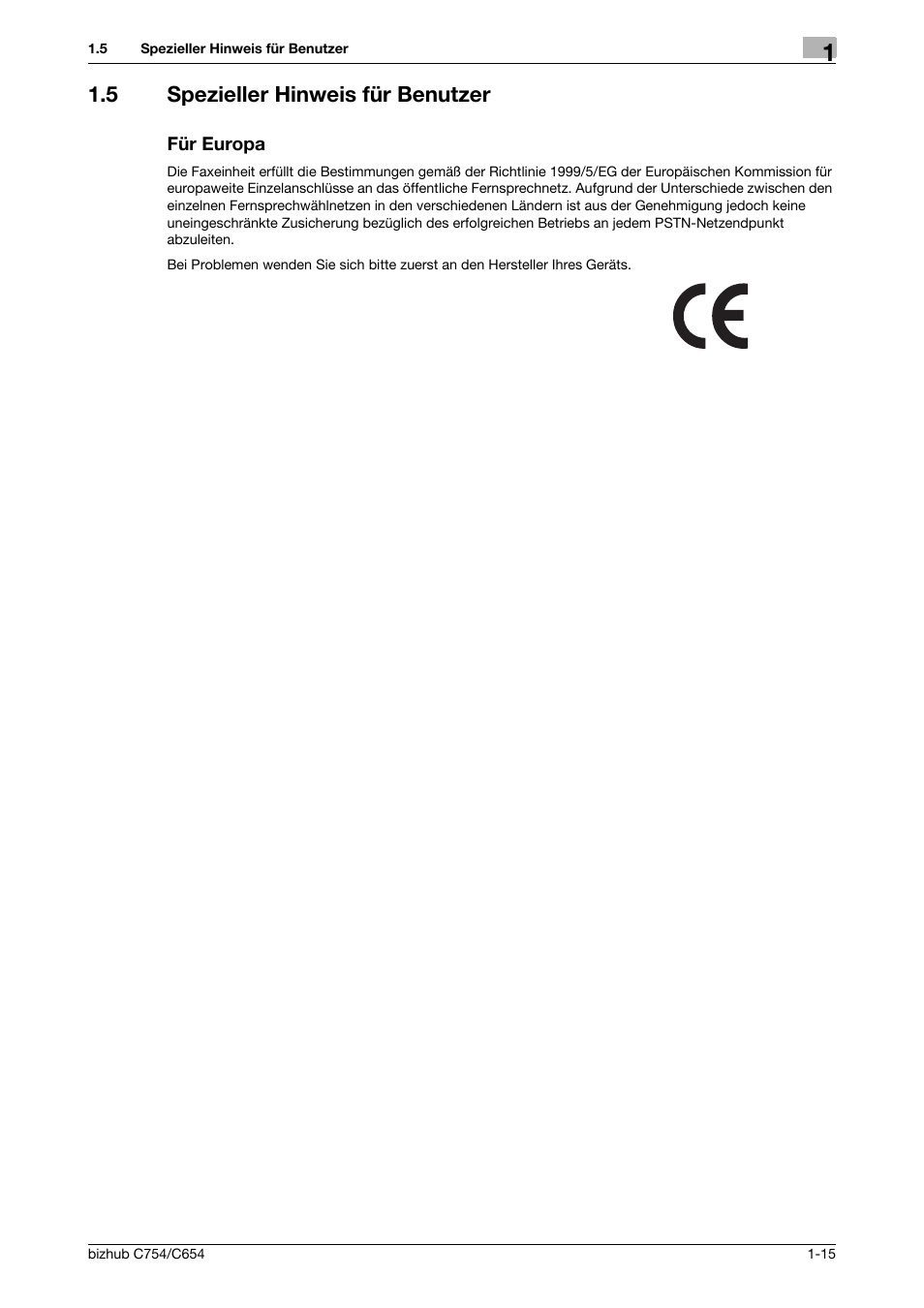 5 spezieller hinweis für benutzer, Für europa, Spezieller hinweis für benutzer -15 für europa -15 | Konica Minolta bizhub C654 User Manual | Page 23 / 134