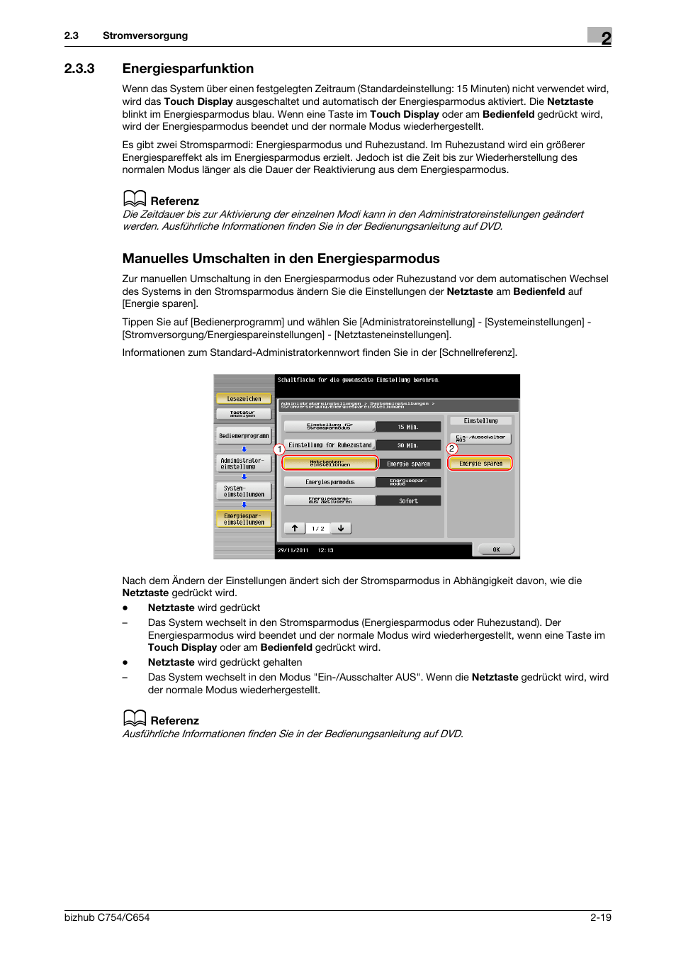 3 energiesparfunktion, Manuelles umschalten in den energiesparmodus | Konica Minolta bizhub C654 User Manual | Page 47 / 134
