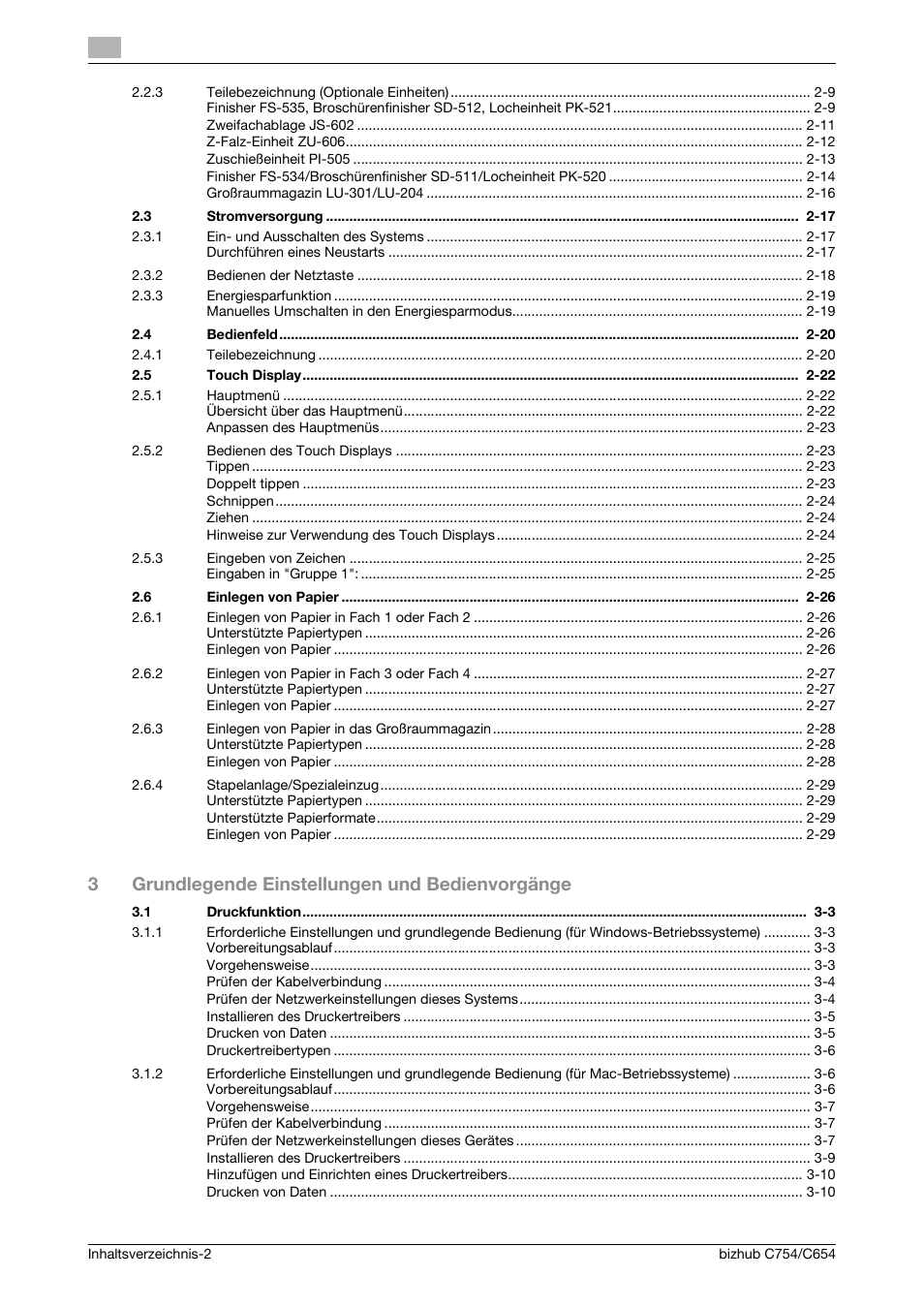3grundlegende einstellungen und bedienvorgänge | Konica Minolta bizhub C654 User Manual | Page 6 / 134