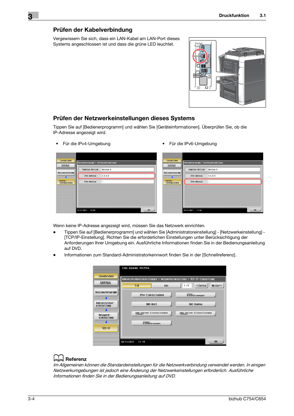 Prüfen der kabelverbindung, Prüfen der netzwerkeinstellungen dieses systems, Seite 3-4 | Konica Minolta bizhub C654 User Manual | Page 64 / 134