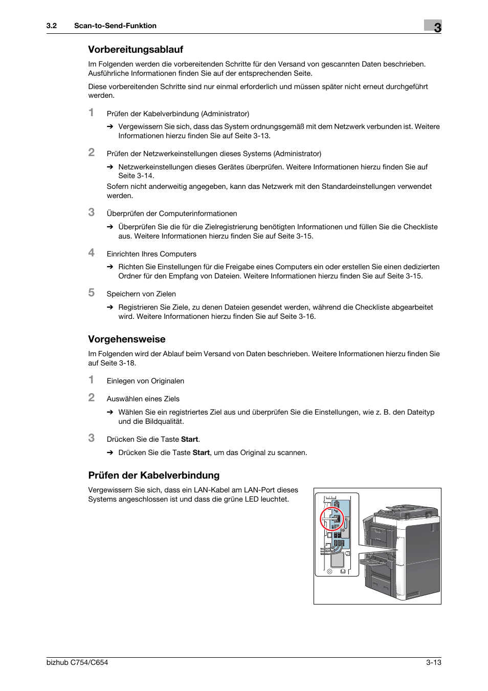 Vorbereitungsablauf, Vorgehensweise, Prüfen der kabelverbindung | Konica Minolta bizhub C654 User Manual | Page 73 / 134
