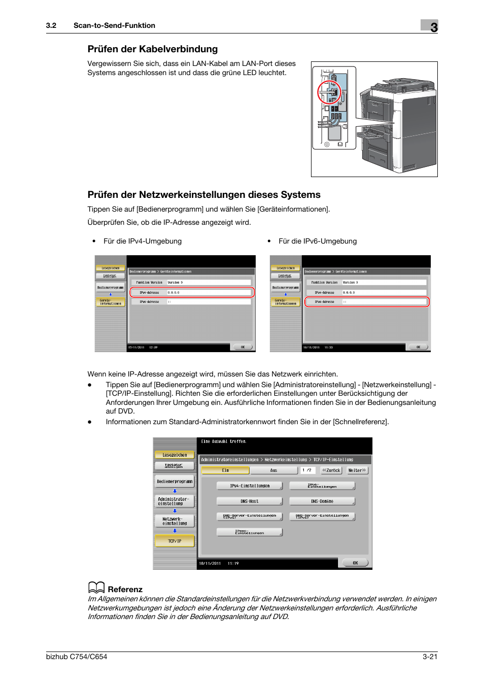 Prüfen der kabelverbindung, Prüfen der netzwerkeinstellungen dieses systems, Uf seite 3-21 | Seite 3-21 | Konica Minolta bizhub C654 User Manual | Page 81 / 134