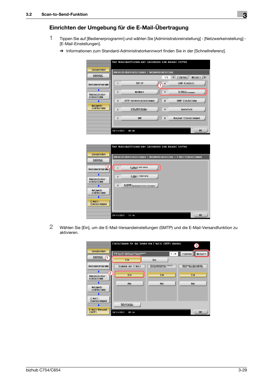Einrichten der umgebung für die e-mail-übertragung, Seite 3-29 | Konica Minolta bizhub C654 User Manual | Page 89 / 134