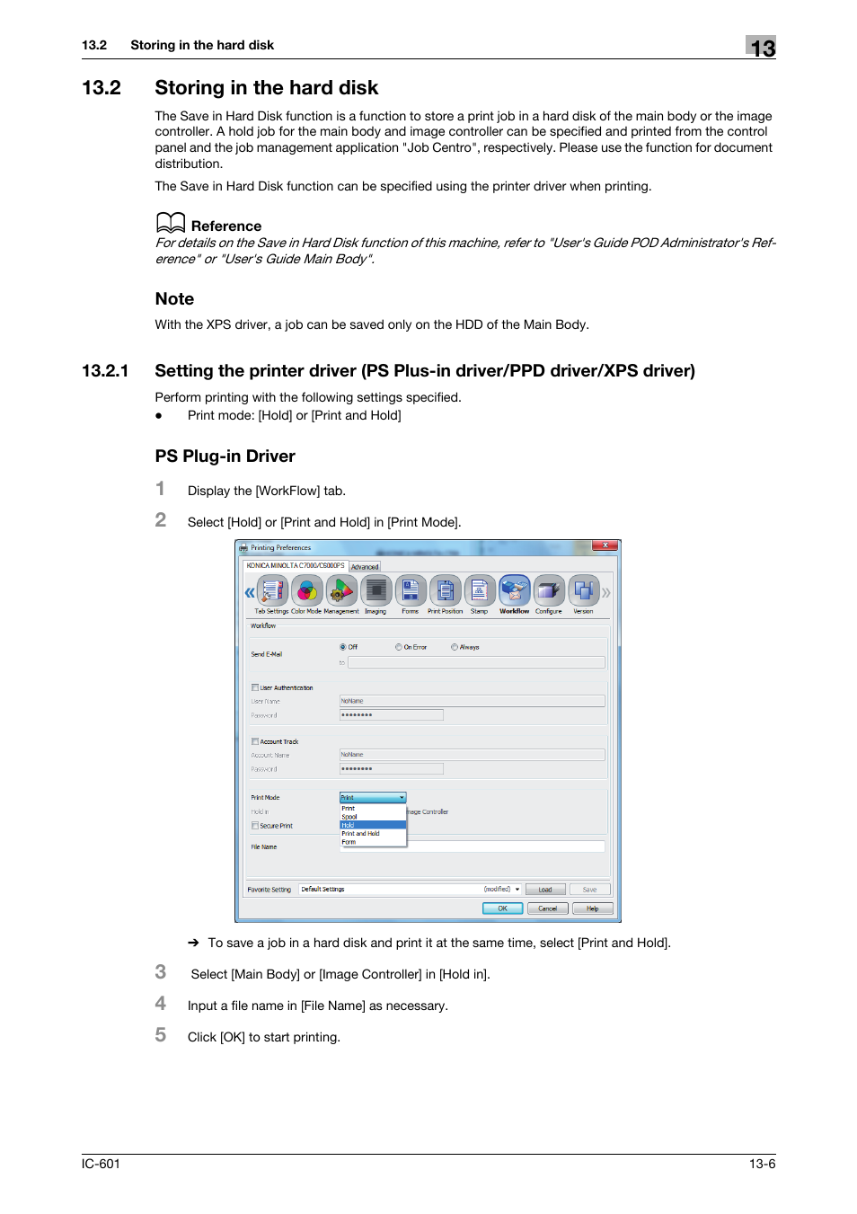 2 storing in the hard disk, Note, Ps plug-in driver | Storing in the hard disk -6 | Konica Minolta bizhub PRESS C70hc User Manual | Page 171 / 249