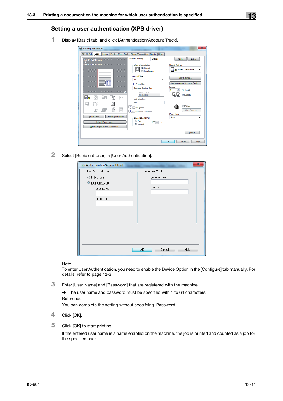 Setting a user authentication (xps driver) | Konica Minolta bizhub PRESS C70hc User Manual | Page 176 / 249