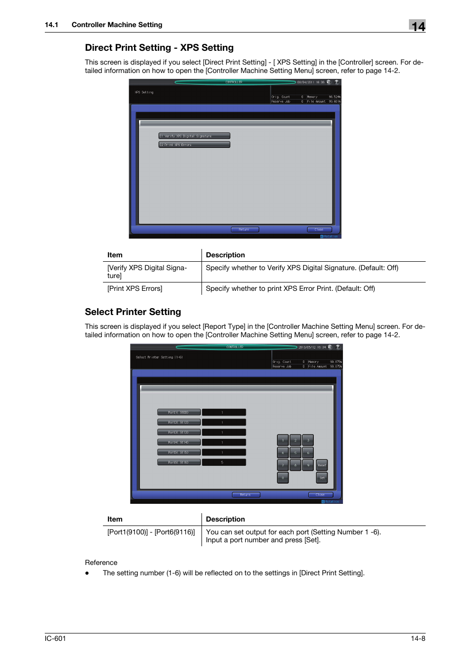 Direct print setting - xps setting, Select printer setting | Konica Minolta bizhub PRESS C70hc User Manual | Page 186 / 249