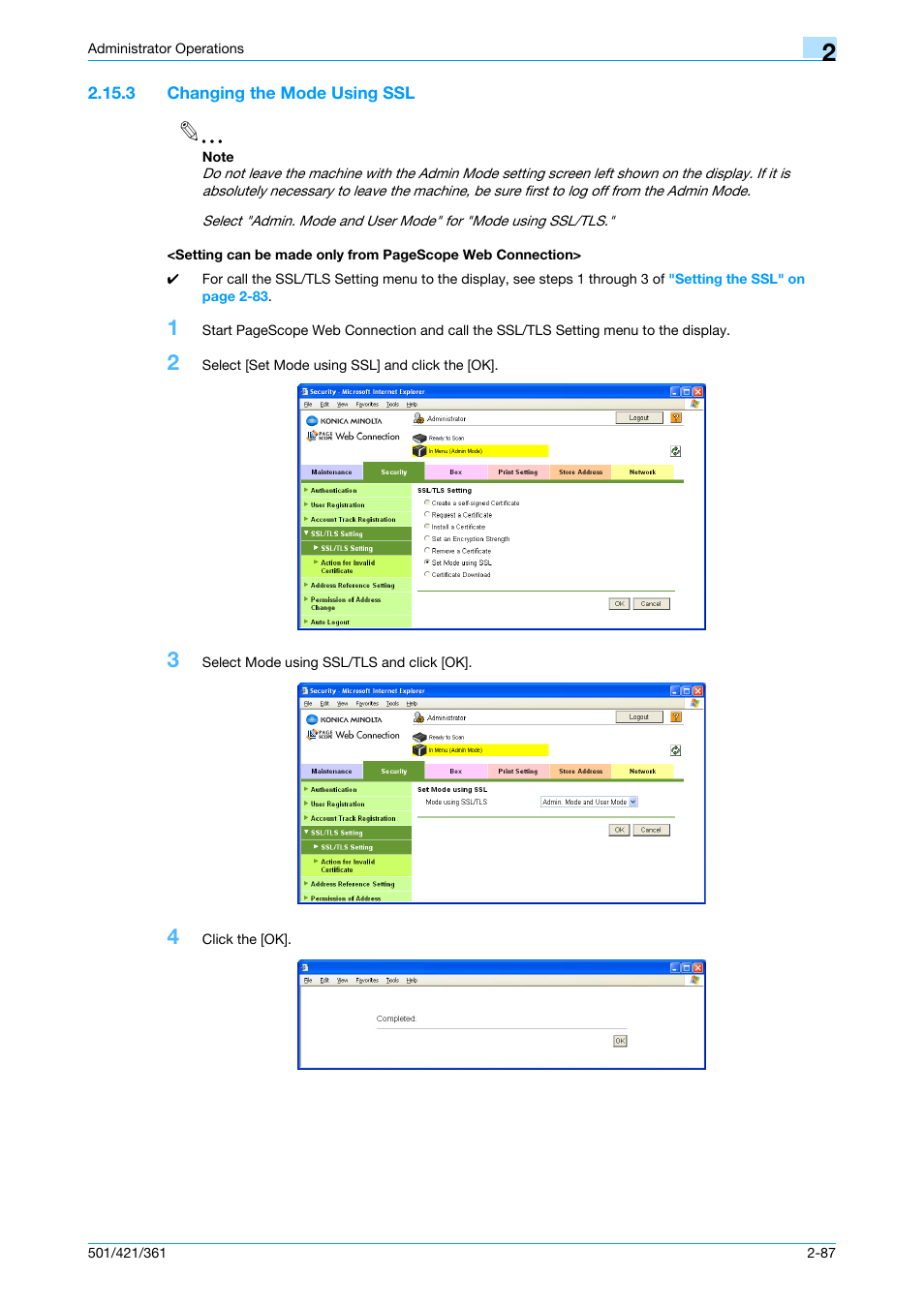 3 changing the mode using ssl | Konica Minolta bizhub 361 User Manual | Page 104 / 217