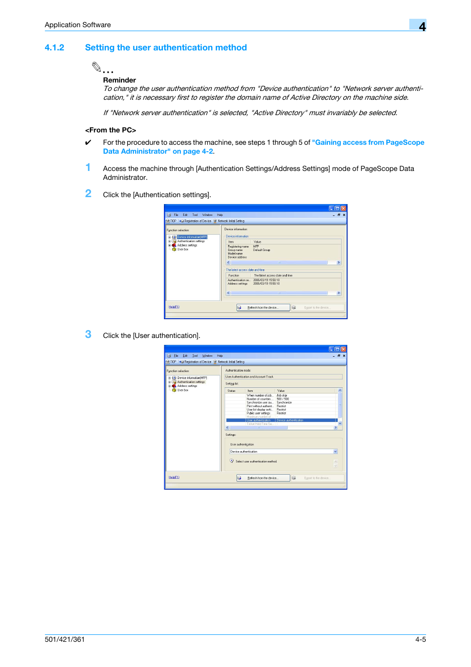 2 setting the user authentication method, From the pc | Konica Minolta bizhub 361 User Manual | Page 183 / 217