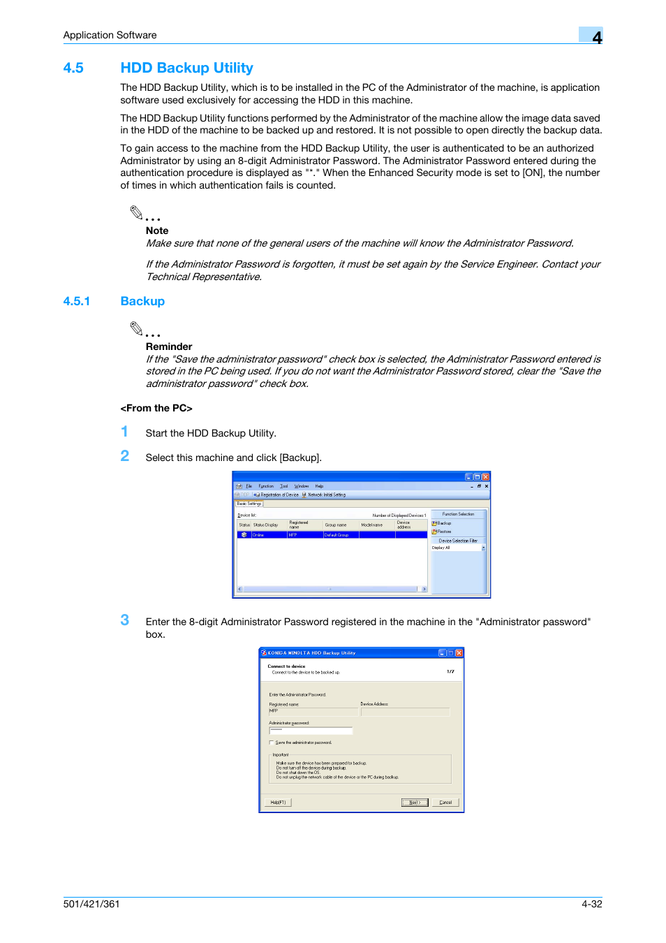 5 hdd backup utility, 1 backup, From the pc | Hdd backup utility -32, Backup -32 <from the pc> -32 | Konica Minolta bizhub 361 User Manual | Page 210 / 217