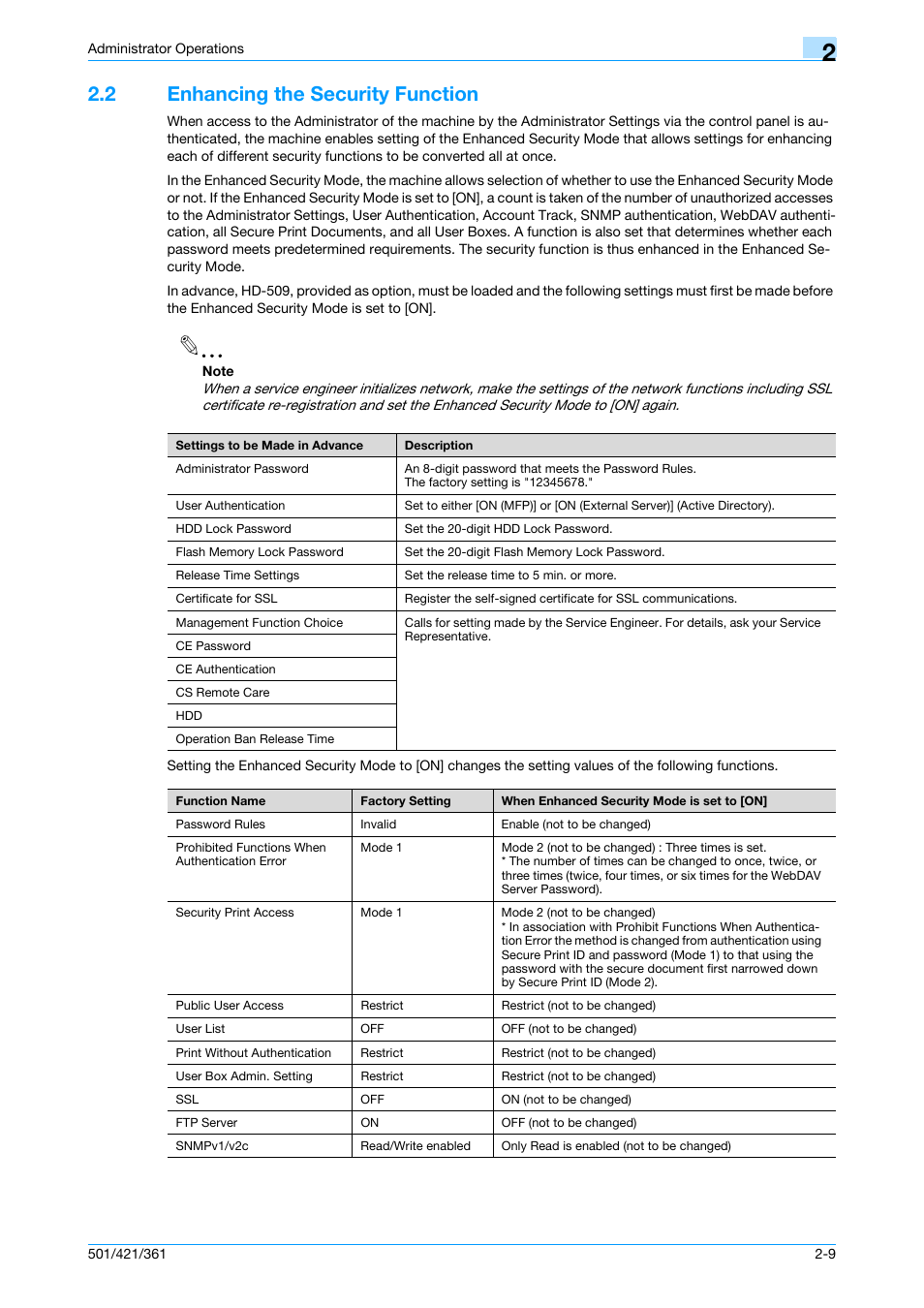 2 enhancing the security function, Enhancing the security function -9 | Konica Minolta bizhub 361 User Manual | Page 26 / 217