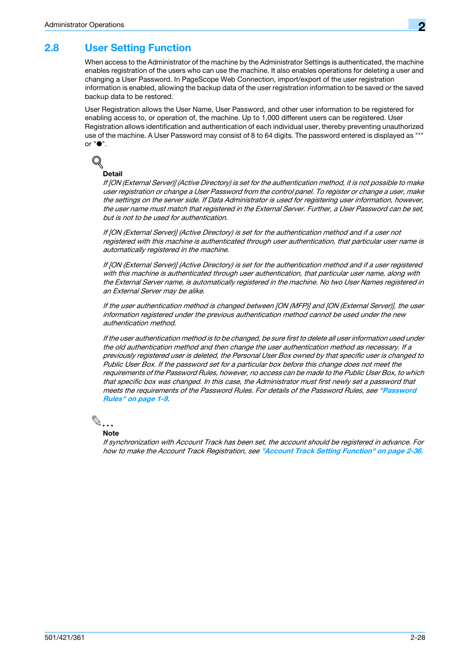 8 user setting function, User setting function -28 | Konica Minolta bizhub 361 User Manual | Page 45 / 217