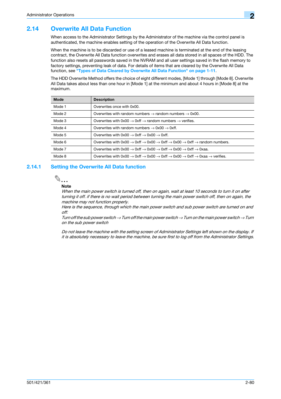 14 overwrite all data function, 1 setting the overwrite all data function, Overwrite all data function -80 | Setting the overwrite all data function -80 | Konica Minolta bizhub 361 User Manual | Page 97 / 217