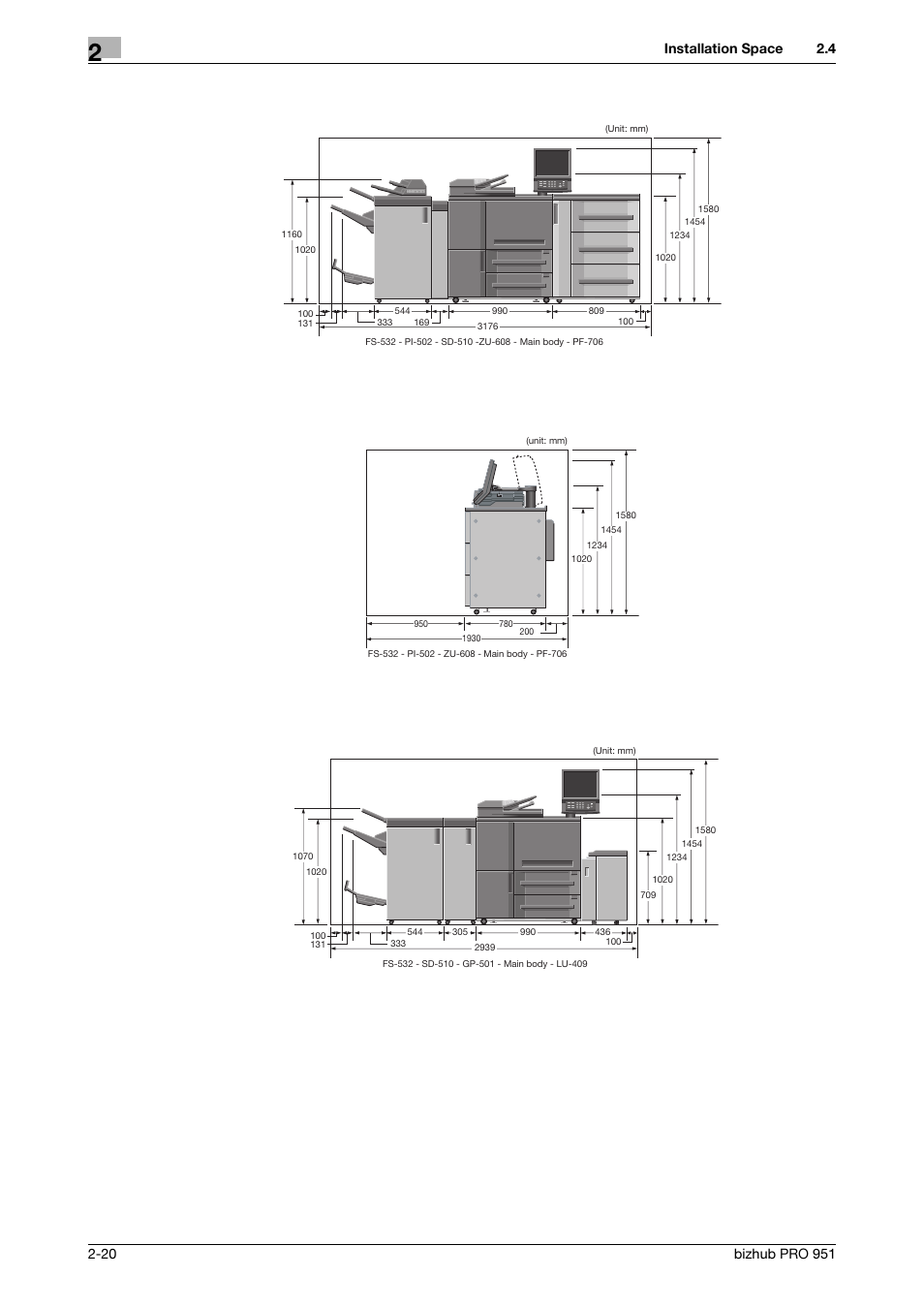 Installation space | Konica Minolta bizhub PRO 951 User Manual | Page 30 / 36