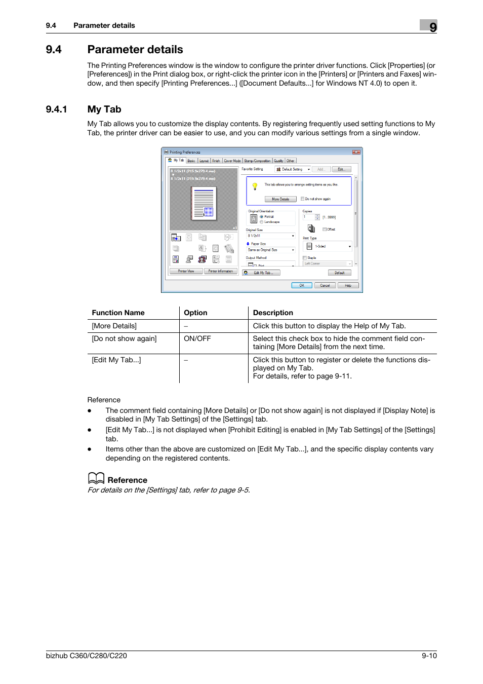 4 parameter details, 1 my tab, Parameter details -10 | My tab -10 | Konica Minolta BIZHUB C360 User Manual | Page 100 / 311