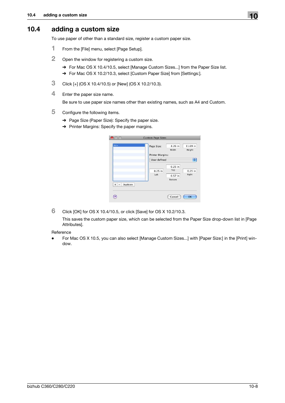 4 adding a custom size, Adding a custom size -8 | Konica Minolta BIZHUB C360 User Manual | Page 124 / 311