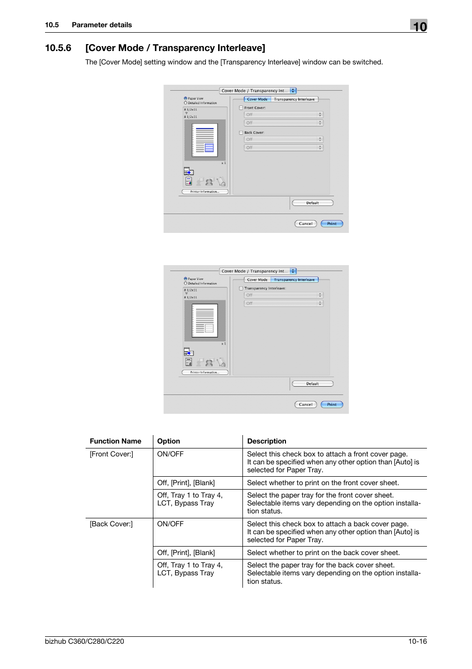 6 [cover mode / transparency interleave, Cover mode / transparency interleave] -16 | Konica Minolta BIZHUB C360 User Manual | Page 132 / 311