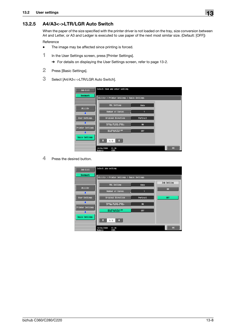 5 a4/a3<->ltr/lgr auto switch, A4/a3<->ltr/lgr auto switch -8 | Konica Minolta BIZHUB C360 User Manual | Page 200 / 311
