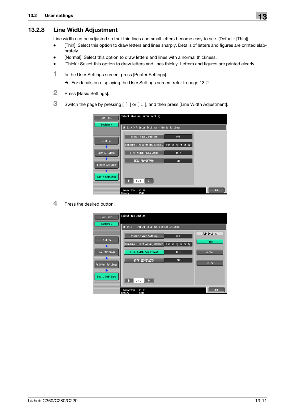 8 line width adjustment, Line width adjustment -11 | Konica Minolta BIZHUB C360 User Manual | Page 203 / 311
