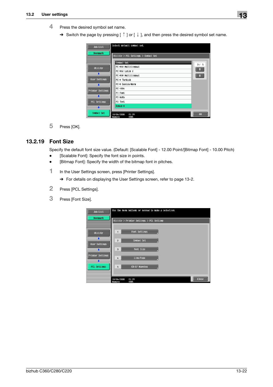 19 font size, Font size -22 | Konica Minolta BIZHUB C360 User Manual | Page 214 / 311