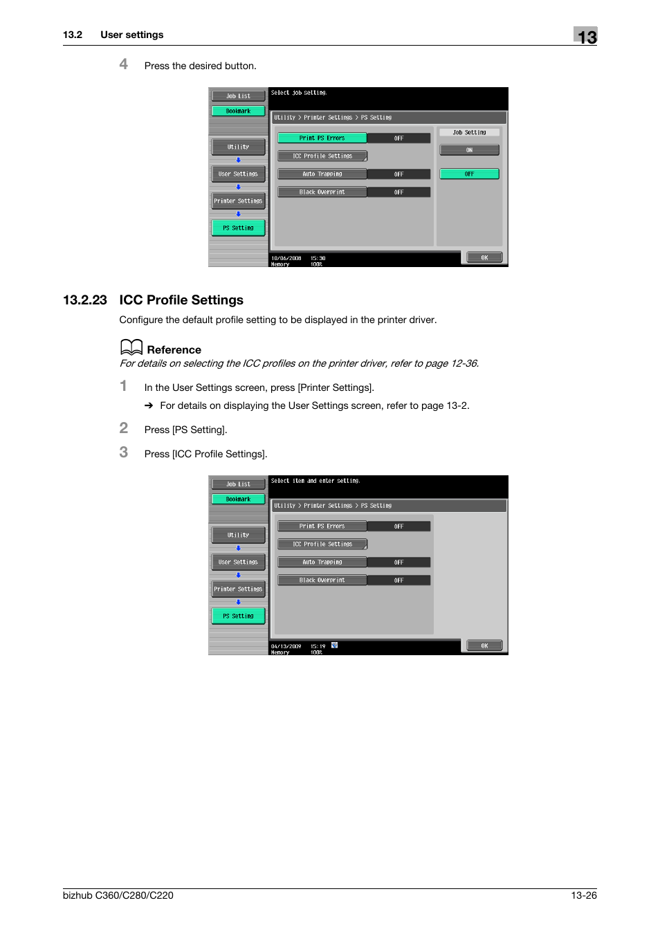 23 icc profile settings, Icc profile settings -26 | Konica Minolta BIZHUB C360 User Manual | Page 218 / 311