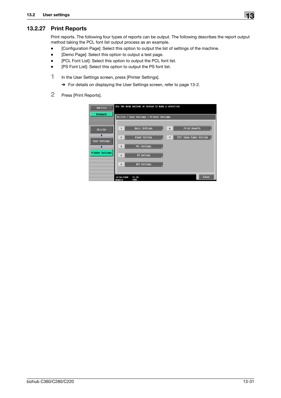27 print reports, Print reports -31 | Konica Minolta BIZHUB C360 User Manual | Page 223 / 311