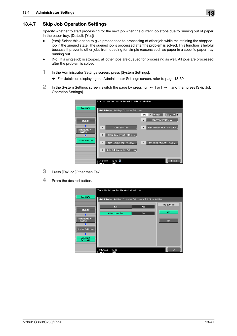 7 skip job operation settings, Skip job operation settings -47 | Konica Minolta BIZHUB C360 User Manual | Page 239 / 311