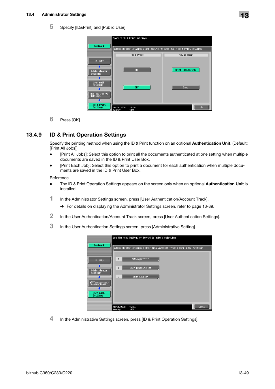 9 id & print operation settings, Id & print operation settings -49 | Konica Minolta BIZHUB C360 User Manual | Page 241 / 311