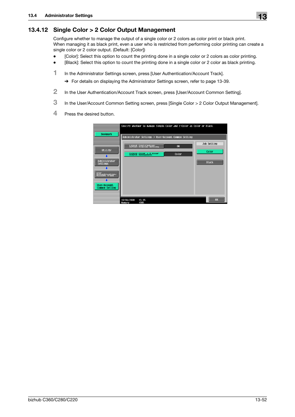 12 single color > 2 color output management, Single color > 2 color output management -52 | Konica Minolta BIZHUB C360 User Manual | Page 244 / 311